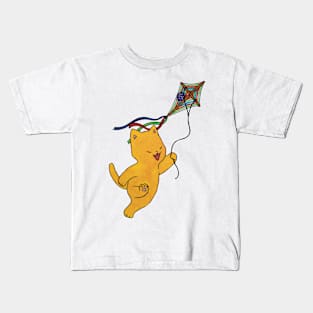 yellow cat and kite watercolor cottagecore illustration Kids T-Shirt